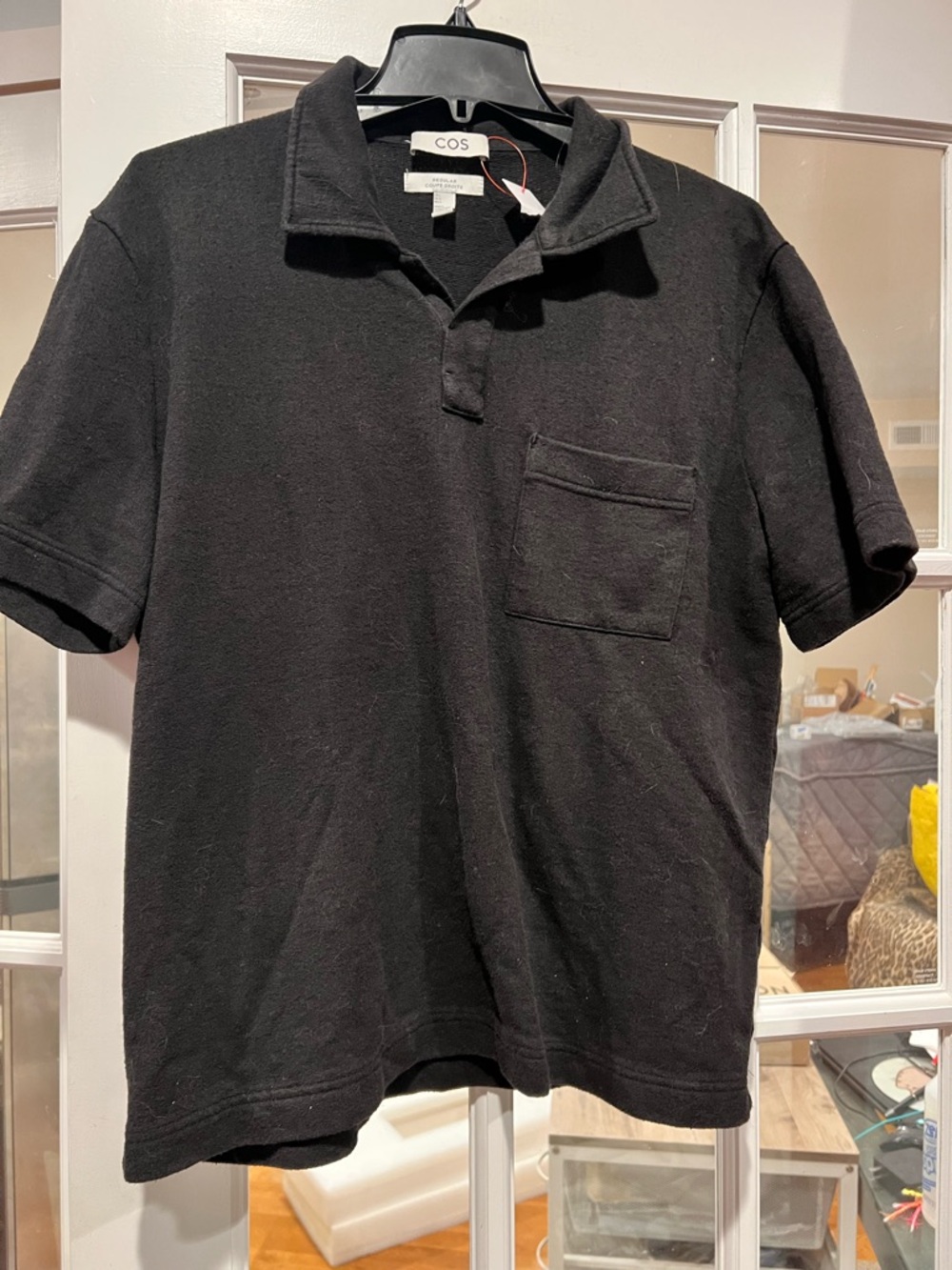 COS Black Short-Sleeve Polo with Chest Pocket